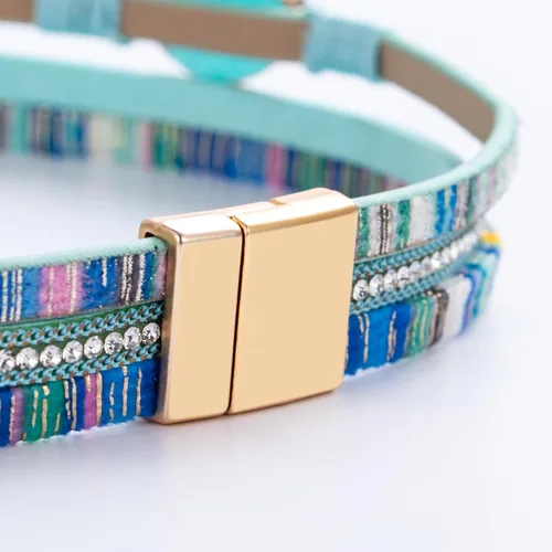 Vista 18 de FANCY SHINY - Pulsera de cuero estilo bohemio, pulsera de cuentas de cristal con cierre magnético, regalos de joyería para mujer