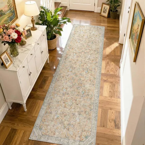 Vista 32 de jinchan Alfombra vintage de 2 x 3 pies para entrada, lavable, diseño floral romántico, tapete pequeño antideslizante, tapete ligero de bajo perfil