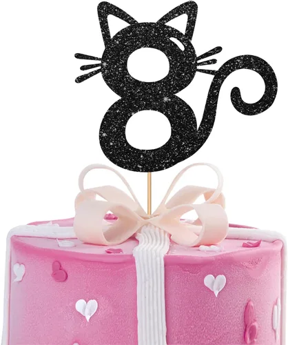 Vista 8 de Decoración para tartas de gato de cuatro años, decoración de pastel número 4 para bebé, suministros de fiesta de cumpleaños de gatito, decoración