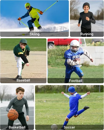 Vista 5 de Runhit Camiseta térmica de compresión para niños y jóvenes, manga larga, forro polar, capa base para fútbol, béisbol, fútbol, baloncesto