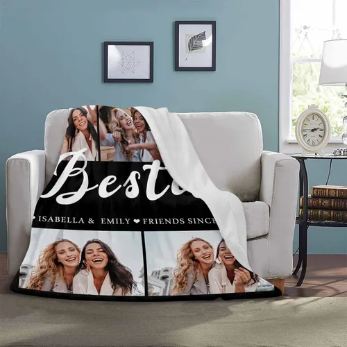 Vista 3 de InterestPrint Manta personalizada con fotos para mejor amiga, manta de cama personalizada para amiga, hermana, textos personalizados de fotos