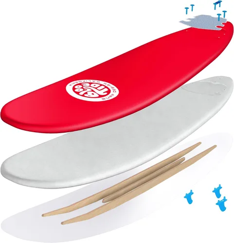 Vista 9 de Bloo Tide Tabla de surf de 8 pies con parte superior suave roja con diseño de Wavizm azul gráfico inferior