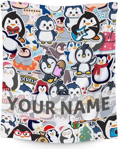 Vista 10 de Manta de pingüino para regalar – Manta de 30 x 40 pulgadas para adultos y niños, mantas negras de felpa suave para sofá, oficina