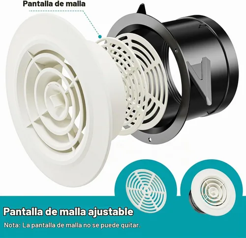 Vista 3 de Rejilla de Ventilación Redonda de 4 Pulgadas, HG Power Cubierta de Ventilación Ajustable de ABS, Rejilla de Lamas Blanca Apta para Baño, Oficina