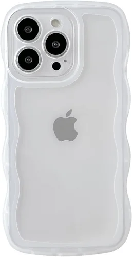 Vista 10 de Caseative Funda para iPhone 13 Pro, funda de teléfono suave transparente con marco ondulado rizado de color sólido (negro, 13 Pro) Solid