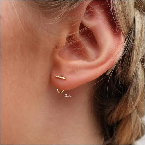 Vista 2 de CHIC & ARTSY Aretes de medio aro de plata de ley 925 para mujer, juego de aros pequeños con barra de bola, estrella, luna y perla, ligeros, ajuste