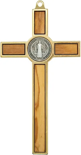 Vista 2 de Crucifijo de pared con medalla de San Benito Santo patrón de los estudiantes y Europa Decoración católica del hogar Gran regalo para bautismo