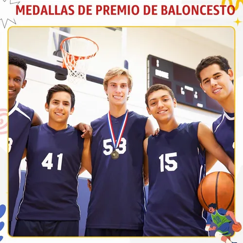 Vista 5 de RoundFunny 12 piezas de medallas de premios de baloncesto a granel, medallas de oro, premios de trofeos con cintas para el cuello, premios