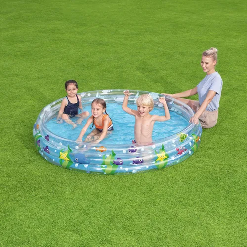 Vista 4 de Bestway Piscina Hinchable Infantil 3 Aros Transparente Vida Marina 183x33 cm +2 Años Jardin 51005