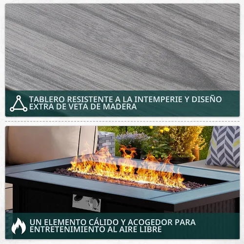 Vista 4 de Mesa para fogata de propano de 44 pulgadas, mesa rectangular de gas para exteriores de 50,000 BTU con tapa, cubierta impermeable, mesa rectangular