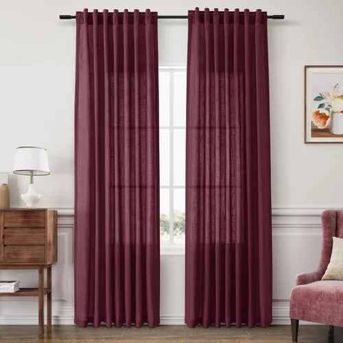 Vista 75 de Joywell - Cortinas de lino de 96 pulgadas de largo para sala de estar Natural