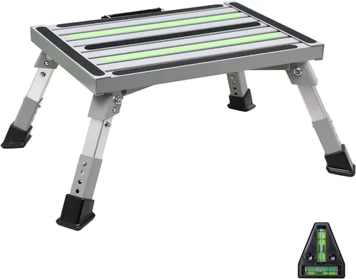 Vista 9 de Homeon Wheels Escalones de Aluminio para RV Taburete Plegable Ajustable con Pies de Goma Antideslizantes, Plataforma Estable que Soporta 1000