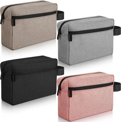 Vista 8 de 4 piezas de neceser de aseo resistente al agua, bolsa de cosméticos de viaje para hombres, almacenamiento portátil para mujeres, organizador de Negro