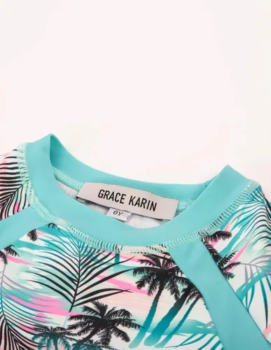 Vista 2 de GRACE KARIN Traje de baño de dos piezas de manga corta para niñas 6-12 años