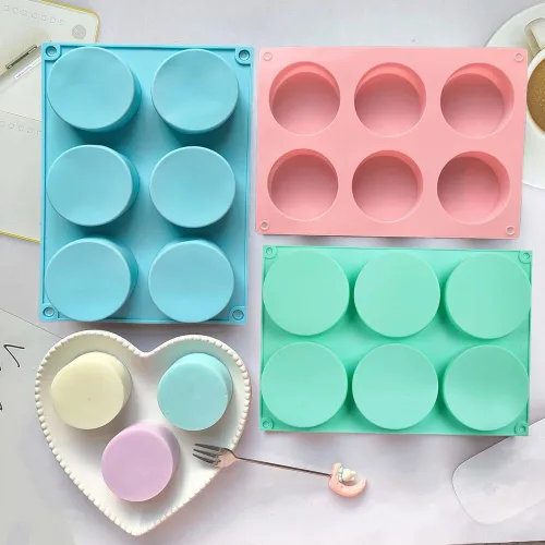 Vista 3 de 3 piezas Molde para magdalenas, redondo para hornear, molde de silicona antiadherente para hornear cupcakes, moldes de silicona de 6 cavidades