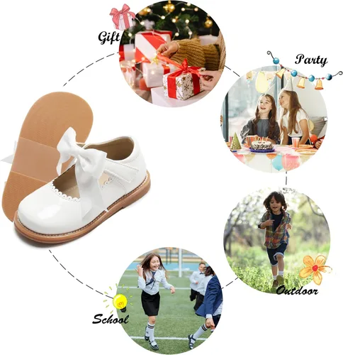 Vista 4 de Felix & Flora - Zapatos planos de vestir estilo Mary Jane para niña pequeña, zapatillas de ballet para niña, zapatos para fiestas y escuela