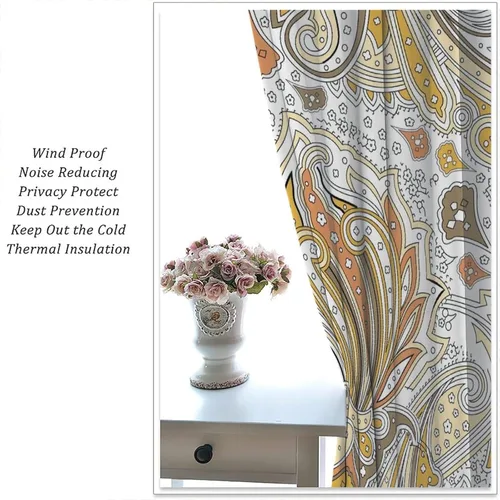 Vista 5 de Cortinas opacas con estampado de flores de cachemira, estampado de cachemira sobre fondo blanco, para decoración del hogar, cocina, restaurante