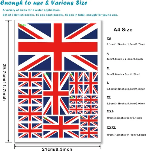 Vista 2 de QQSD Adhesivo de bandera británica del Reino Unido Union Jack en varios tamaños, paquete de 3, 11.7 x 8.3 pulgadas