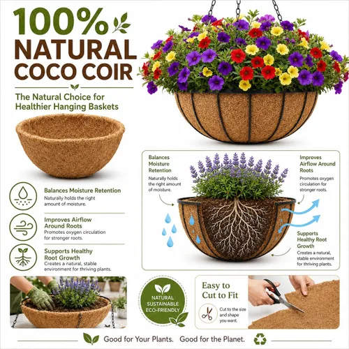 Vista 2 de Y&M 2 piezas de forro redondo de fibra de coco de 10 pulgadas, repuesto de fibra de coco natural para cesta colgante de 10 pulgadas