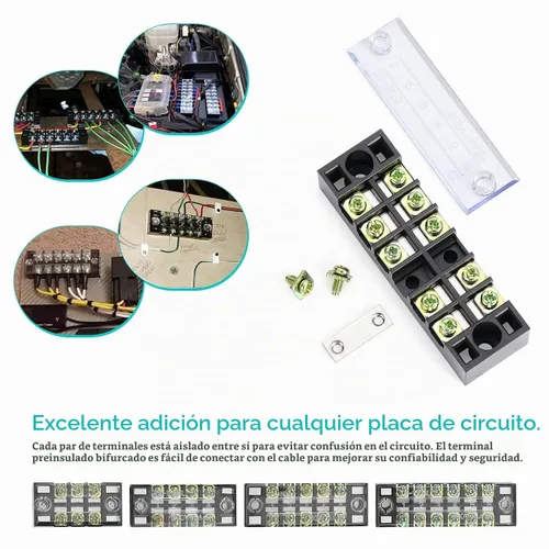 Vista 6 de 8 juegos de bloques de terminales, 8 piezas de 3/4/5/6 posiciones 600 V 15 A Bloques de tira de terminales de tornillo de doble fila con cubierta