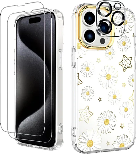 Vista 12 de BAISRKE Funda transparente con diseño para iPhone 15 Pro Max de 6.7 pulgadas, con 2 protectores de pantalla + 1 paquete de protector de lente