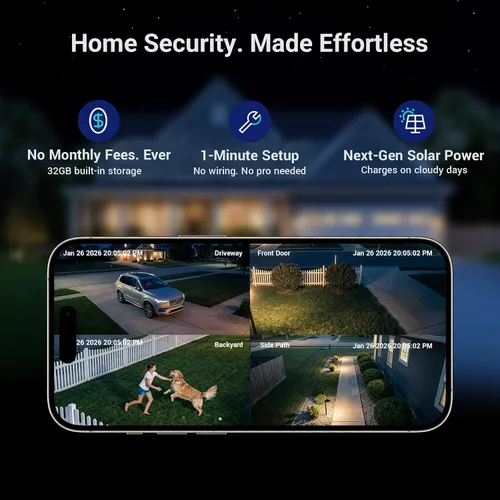 Vista 4 de Cámaras de seguridad solar ANSQUE inalámbricas para exterior, kit de 2 cámaras, sistema de cámara de seguridad para el hogar 2K, batería de vida