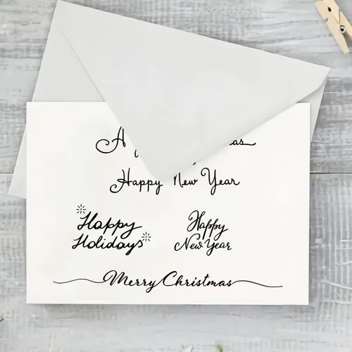 Vista 4 de Sellos transparentes con palabras de Feliz Navidad para hacer tarjetas y llevar diario, sellos de goma con palabras de Feliz Año Nuevo, sellos