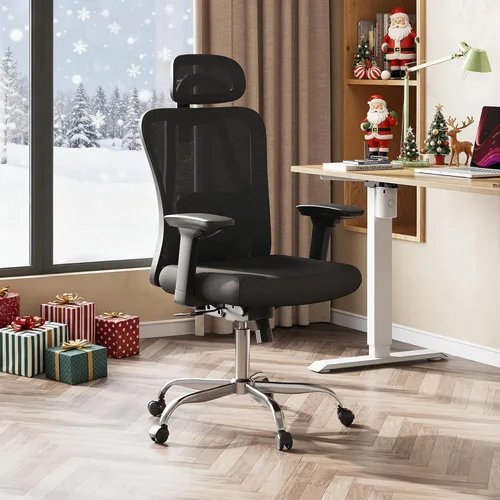 Vista 2 de DEVAISE - Silla ergonómica de malla para oficina con reposacabezas 3D ajustable y función de inclinación, silla grande y alta reclinable y cómoda