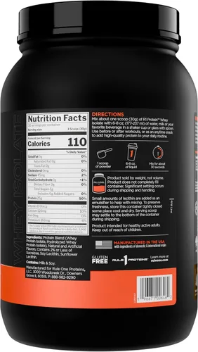 Vista 2 de Rule 1 R1 Proteína aislada de suero – con 0.88 oz de proteína y 0.18 oz de BCAA exclusivamente de fuentes aisladas e hidrolizadas