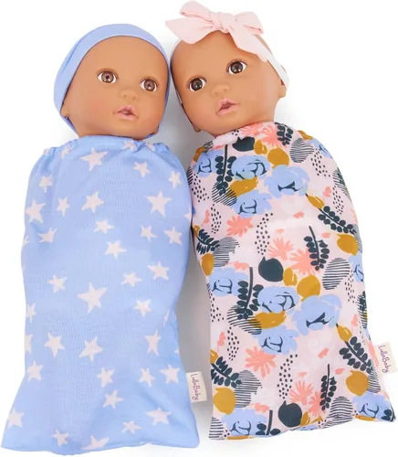 Vista 12 de LullaBaby Muñecas gemelas realistas de 14 pulgadas - Tonos de piel claros y ojos azules - Cuerpos suaves y trajes extraíbles - Sombrero, diadema