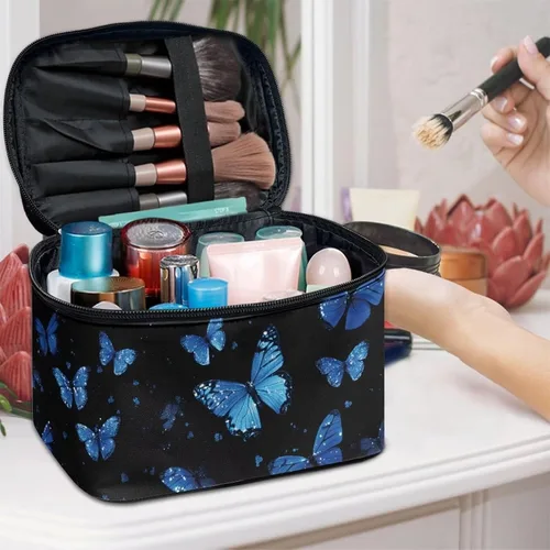Vista 5 de doginthehole Bolsa de maquillaje, bolsa de cosméticos de viaje, bolsa de aseo portátil grande, organizador de accesorios para mujeres y niñas