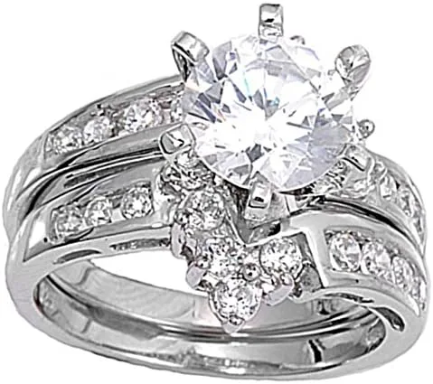 Vista 3 de Anillo de compromiso personalizado de plata de ley, anillo de boda, conjunto nupcial, tamaños 4-12