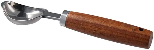 Vista 4 de Cuchara de helado de acero inoxidable con mango de madera, cuchara de hielo de metal para congelador, cuchara de galletas de café, accesorios