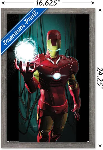Vista 3 de Trends International Marvel Comics - Iron Man - Póster de pared energético, 14.725 x 22.375 pulgadas, versión enmarcada en madera de granero