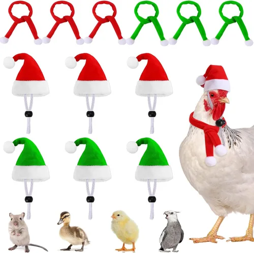 Vista 10 de JUNEBRUSHS Mini sombreros y bufandas de Papá Noel, 12 piezas de accesorios de Navidad para mascotas, rojo, verde, blanco, ajustable, se adapta a