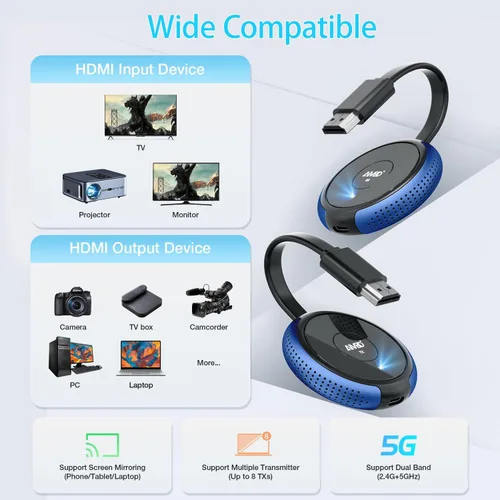 Vista 4 de TIMBOOTECH Transmisor y receptor HDMI inalámbrico 4K, transmisión de video/audio/archivos, extensor inalámbrico HDMI 5G Kit para portátil, cámara