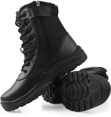 Vista 8 de QUNLON Botas militares tácticas para hombre, con cremallera lateral, ligeras, 8 pulgadas, botas de motocicleta de combate militar para trabajo