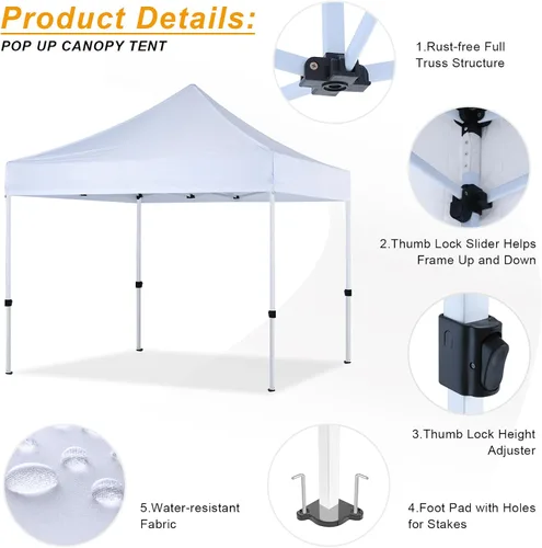 Vista 3 de Carpa Desplegable 10x10 Serie Comercial, Blanco