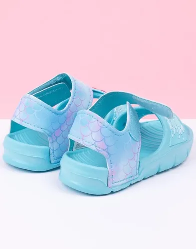 Vista 4 de Disney The Little Mermaid Ariel Sandalias para niñas pequeñas Deslizadores azules para niños con correa de apoyo Zapatos de verano