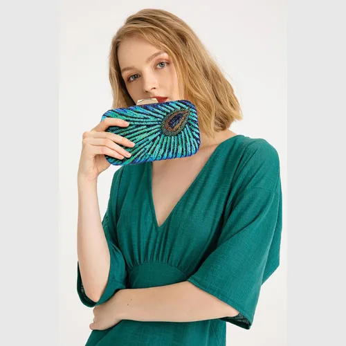 Vista 6 de Beaded Sequin Peacock Evening Clutch Bags Party Wedding Purse