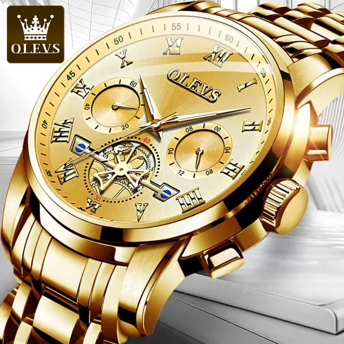 Vista 9 de OLEVS Mens Chronograph Watches with Date Fashion Big Dial Watch for Men Stainless Steel Waterproof Dress Watch Easy Read Quartz Mens Luminous Gift
