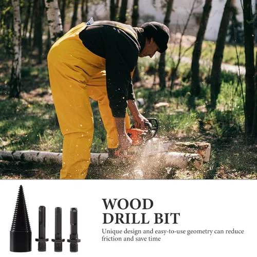 Vista 9 de 4pcs Wood Log Splitter Drill Bit Set with 3 Detachable Handles (Round, Square, Hex) 32mm Carbon Steel Firewood Splitting Tool for Electric Hammer