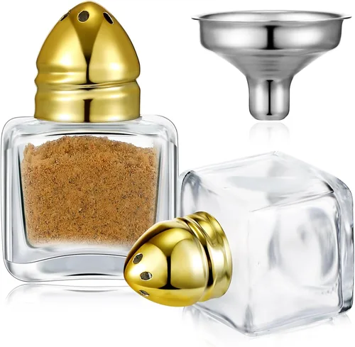 Vista 12 de Uiifan 12 piezas 0.5 oz pequeños saleros y pimenteros de forma cúbica con tapas tonalizadas, frascos de condimento de vidrio transparente mini