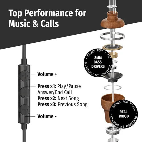 Vista 6 de Auriculares Premium Airtube Symphonized EMF, con micrófono, control de volumen, sonido 3D, controladores de graves de 8 mm que otorgan alta calidad