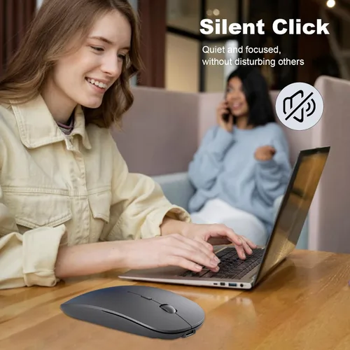 Vista 7 de Ratón inalámbrico LED, mouse Bluetooth recargable, mouse portátil delgado con receptor USB, conexión de modo dual BT5.4 y 2.4G, silencioso