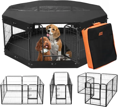 Vista 14 de VEVOR Corralito para perros, 4 paneles de 24 x 36 pulgadas, parque de ejercicio plegable de metal para mascotas, valla para perros para interiores