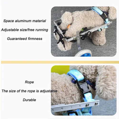 Vista 4 de Silla de ruedas ajustable para perro, silla de ruedas para mascotas de 2 ruedas, silla de ruedas ligera para perros y patas traseras, carrito