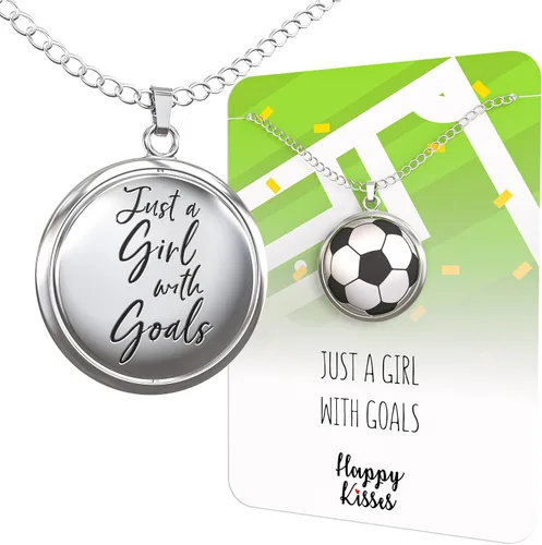 Vista 3 de Happy Kisses Collar giratorio de pelota de fútbol para niñas amantes del fútbol Colgante "Just A Girl With Goals" Regalo perfecto para mamás