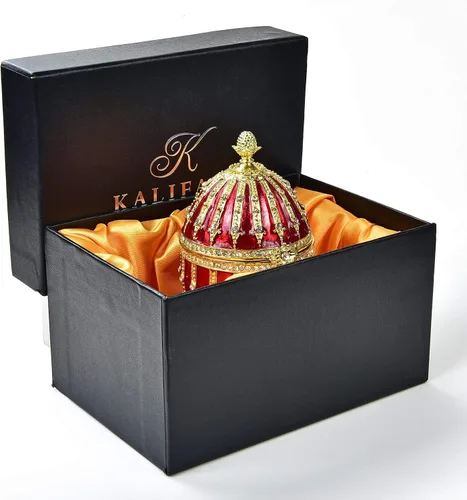 Vista 5 de KALIFANO Red Faberge Egg - Joyero con cristales Swarovski y piedras preciosas hechas para almacenamiento, organización y exhibición, hecha a mano