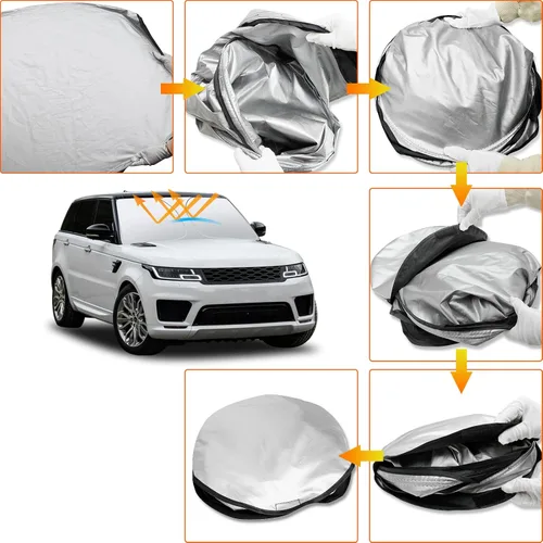 Vista 6 de D-Lumina Parasol delantero Winshield para Range Rover Sport 2014-2022 Protector solar plegable bloquea los rayos UV, parasol para ventana